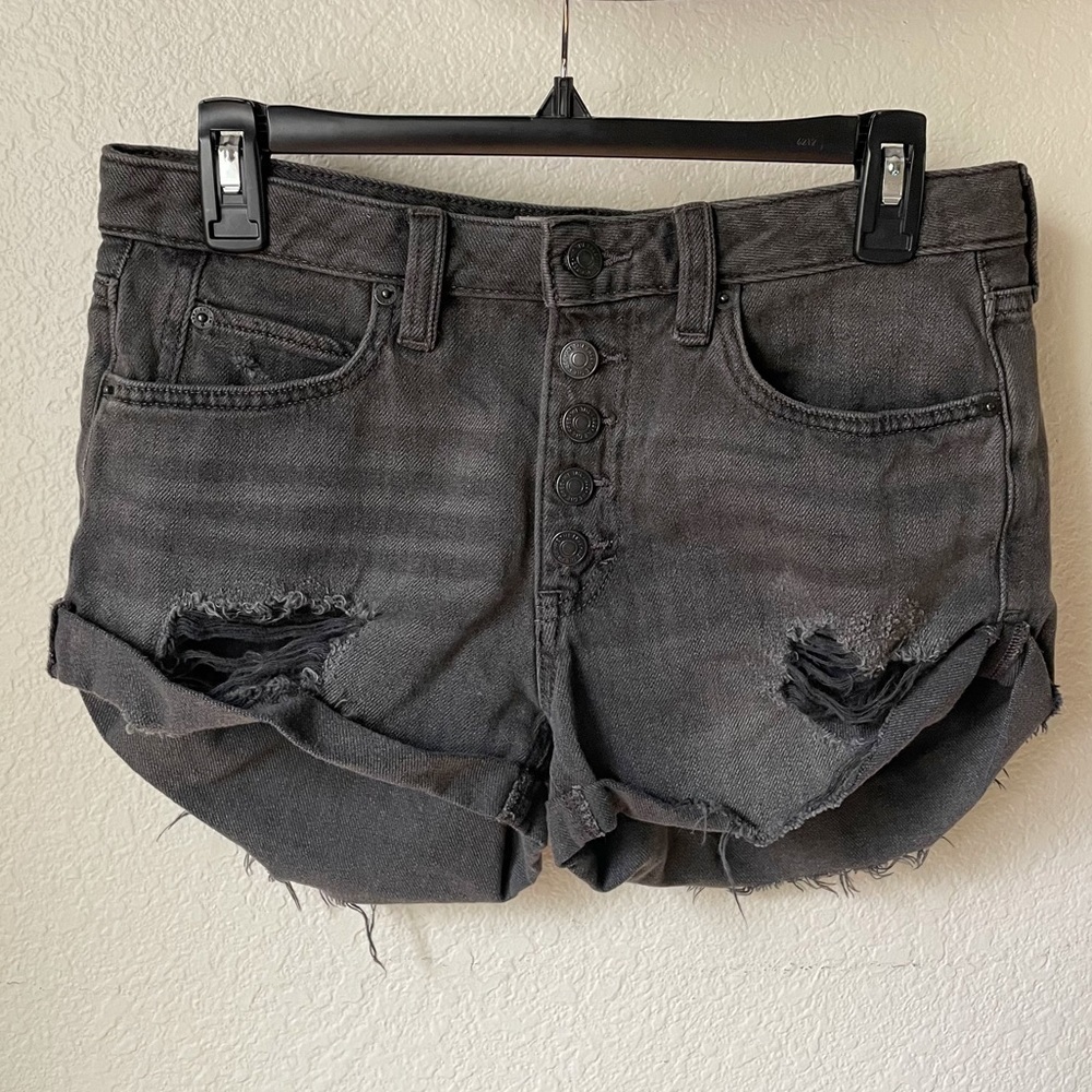 Free People We the Free Black Denim Romeo Shorts Distressed